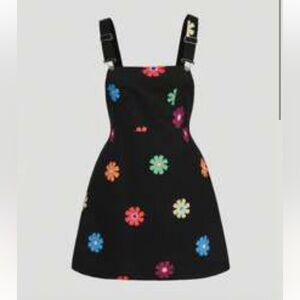 Floral Black Overalls